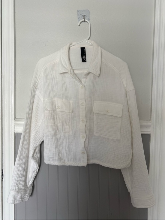 bobi Tops - bobi White Button-Down Shirt Jacket
